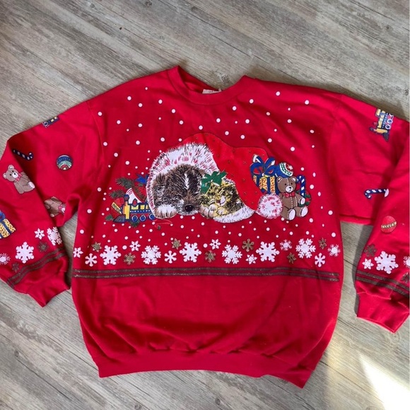 Vintage Tops - Vintage Christmas Shirt Christmas Sweatshirt 80s 90s Medium Large